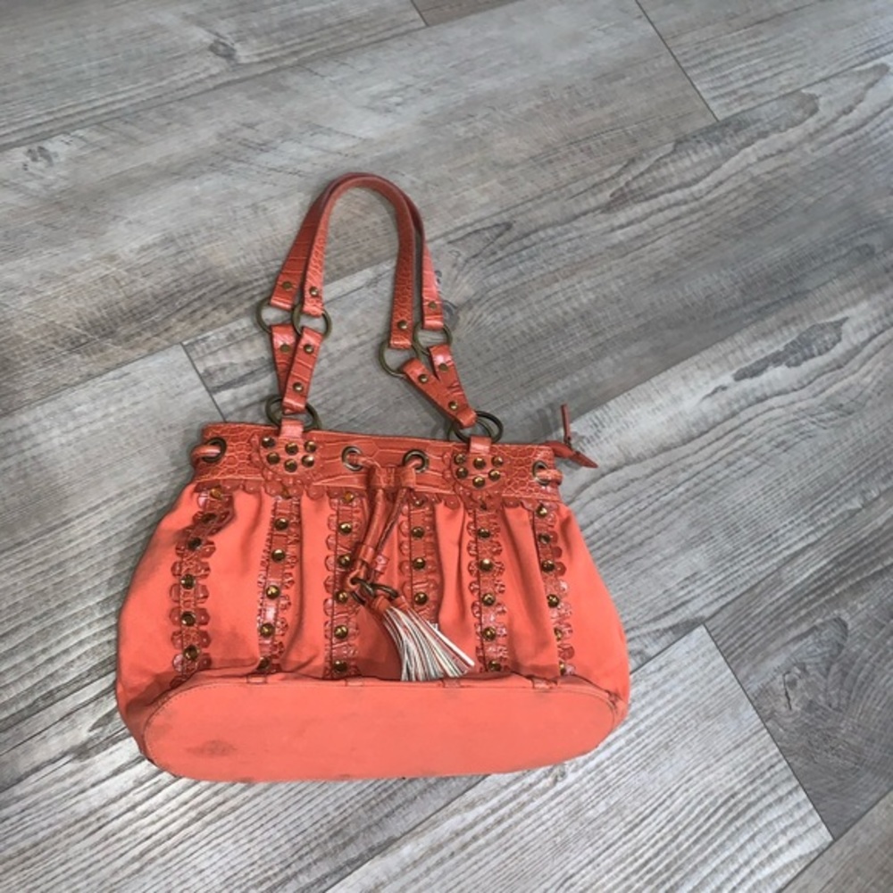 Sondra Robert’s Orange studded Croc embossed Bag - Picture 9 of 10